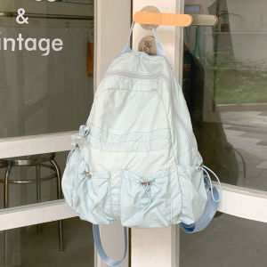 South Korea Lightweight Nylon Backpack Female Japanese Style Artistic Drawstring Student Solid Color Schoolbag Casual Sports Travel Backpack