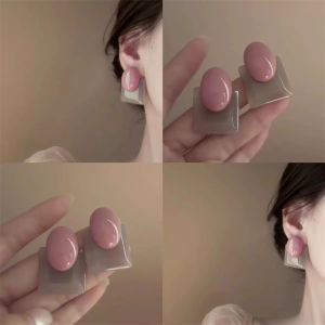 Rose Pink Resin Square Vintage Color Block Womens Earrings Fashionable Retro Hong Kong Style Alloy Ear Jewelry Accessories
