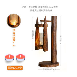 Thailand Log Candlestick Solid Wood Creative Ornaments Storm Lantern Household Windproof Barn Lantern Glass Cover Candle Holder European Decoration