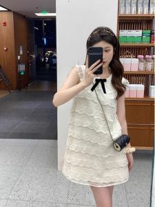 French Style Lace Short Dress Pure Desire Fairy Waist Cinching Petite Women Summer New Arrival Korean Style Commute Dress