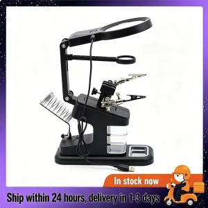 Welding Magnifying Glass LED Light Auxiliary Clip loupe Magnifier 3 In1 Hand Soldering Solder Iron Stand Holder Station