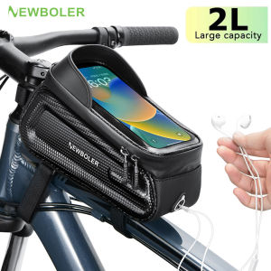Newboler 2L Large Capactity Bicycle Bag Frame Front Top Tube Cycling Bag Waterproof Cover 7.2 Inch Touch Screen Bike Phone Bag Bag Accessories