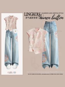 NUMEN BUTTON | Oversized Summer New Chinese Style Outfit Embroidery