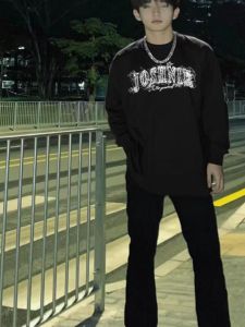 Áo Thun Nam Tay Dài Cổ Tròn in Chữ Dáng Rộng Mùa Thu Thường Ngày Bằng Vải Cotton Kháng Khuẩn Thời Trang Mùa Đông Dài Thường