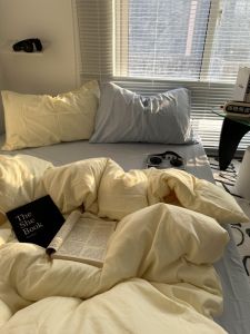 INS Pure Color Fusion Purple Black Washed Cotton Four-Piece Set Bed Sheet Student Duvet Cover Dormitory Three-Piece Set 1.8 Fitted Sheet