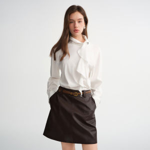 DUSHU | Asymmetric Collar Asymmetric Placket Slimming Casual Shirt