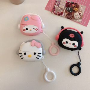 【New】Cute Cartoon Moledy & Kuromi & Kitty Liquid Silicone Earphone Protective Case with Hook For Samsung Buds 3 3 Pro Earphones