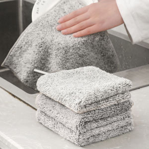 5Pcs Japanese Bamboo Charcoal Kitchen Dish Towels Premium Quality Microfiber Thickening Towels Soft Ultra Absorbent Dishwashing Cloths
