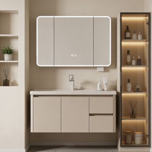MAKEMINGTUO | Creamy Style Ceramic Wash Basin Bathroom Cabinet