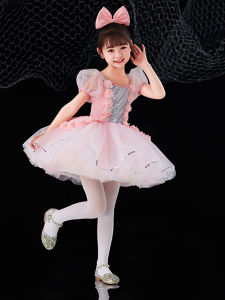 Princess Style Childrens Performance Dress Puffy Skirt Dance Costume Girls Sundress Cotton Polyester Blend Elementary School Performance Outfit