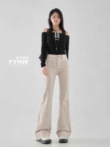 High Waist Slim Fit Denim Jeans Womens Spring New Style Bell Bottom Casual Horse Hoof Pants Cotton Polyester Elastic Fiber