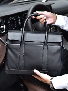 Feger | Mens Business Leather Briefcase Large Capacity Shoulder Crossbody Bag Handbag Top Layer Cowhide Computer Bag Handheld Bag