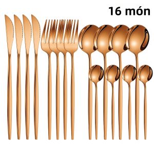 Bộ Dao Dĩa Thìa Bằng Thép Không Gỉ 16 Món Kiểu Tây Thân Thiện Với Môi Trường Dùng Cho Gia Đình Khách Sạn Nhà Hàng