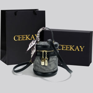Ceekay Fashionable round Cylinder Bucket Bag Womens Crossbody Bag Handheld Soft Leather Korean Style Casual Small Size