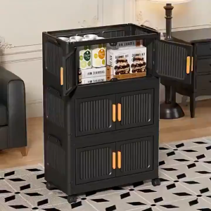 MOSHOE Foldable Flip Top Storage Cabinet Durable Drawer Cabinet Home Organizer With Wheels Plastic Durabox