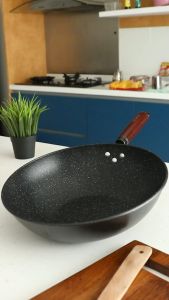 Sunland Wajan Maifan Bahan Batu Medis 32CM Anti Lengket Penggorengan High Quality Non Stick Frypan