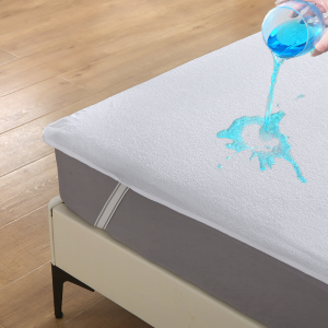 1pc Soft Lightweight Thin Mattress Cover with Elastic Bands Waterproof Terry Cloth Fitted Sheet Grey/White