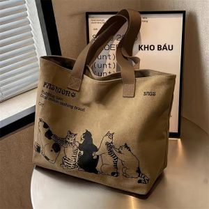 Túi Tote Vải Bố Rộng Rãi Dành Cho Nữ Bền Chắc Có Khóa Kéo Thiết Kế Cổ Điển Thời Trang Túi Đeo Vai Đi Làm Hàng Ngày