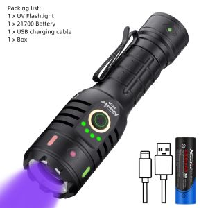 Alonefire | High Power 365nm Black Light UV LED Flashlight USB Rechargeable Torch Pet Urine Tinea Ore Money Scorpion Jade Gem Detection Lamp