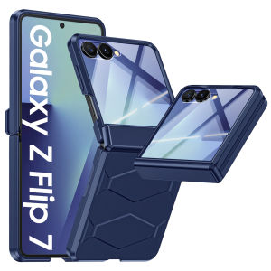 For Galaxy Z Flip 7 Built-in Tempered Glass Screen Protector Hinge Protection Shockproof Anti-Drop Phone Case-Black
