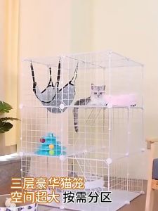 กรงแมว กรงdiy คอกกรงสัตว์เลี้ยง กรงแมวขนาดใหญ่ ขนาดใหญ่ พร้อมระเบียง ถอดออกได้ สําหรับแมว 1-5 ตัว