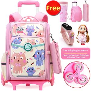 KABUYOUSI | Waterproof Rolling School Bag with Detachable Handle 6-Wheel Climbing