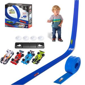 Flexible Race Car Ramp Flexible Track with Wheels Attraction Track Bring 2 Small Cars Kids Sensory Toy For Christmas Gift