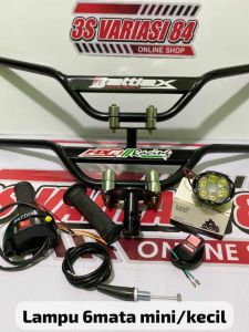 Paketan stang trail monster plat hitam+gas spontan daytona 2tombol+adaptor stang+lampu tembak LED=√GRATIS SAKLAR LAMPU..