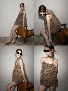 Cantonstory | Vintage Caramel Leopard Print Slimming Strap Top