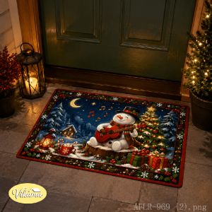 VIKAMA Santa Claus Snowman Plaid Welcome Doormat Indoor Outdoor Kitchen Bedroom Non Slip Flannel Entrance Floor Rug Home Decor