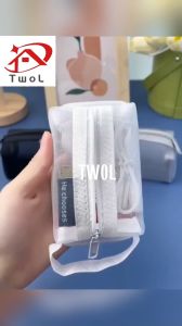TWOL SHOP 1pcs Creative Square Mesh Zipper Pouch Portable Make Up Organizer Bag Transparent Cosmetic Bags School Office Students Storage Supplies