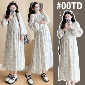 Pregnant Women Trendy Audrey Style Embroidered Chiffon Dress