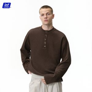 Áo Thun Dài Tay Cổ Henry thương hiệu Lạm Phát Áo màu trơn lười đơn giản thương hiệu thời thượng mới mùa thu 2025 cho nam