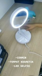 Cermin Rias LED USB Cas Lipat 2 Sisi Kaca Bulat 13 cm Ganda Putar