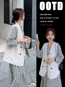 Casual Nursing Dress Two-Piece Set 2024 Autumn/Winter Loose Korean Style Large Size Postpartum Feeding Clothes Polyester Cotton Houndstooth Pattern