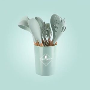 HOMEKING | 12pcs Silicone Kitchen Utensil Kitchen Tool Set Wooden Handle Modern Kitchen Cookware Set Silicone Utensils Cooking Sets Household Kitchen Accessories Sets 硅胶厨具套装木柄12件套