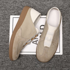 Mens Summer Retro Dequan Slip-On Sports Shoes Breathable Casual Flat Bottom Airy round Toe Thickened Leather Upper TPR Outsole