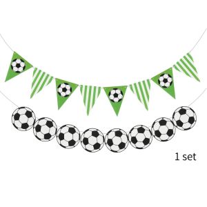 1Set Soccer Themed Party Banner Green White Black Football Pattern Paper Garland Bunting for Sport Game Day Birthday Party Decor