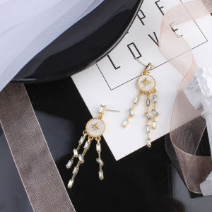 French Style Long Tassel Drop Earrings Women Fashion Commute Diamond Embedded Ear Jewelry Alloy Plated Silver Gold Finish