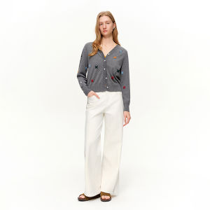 DUSHU | Colorful Floral Embroidered V-Neck Knitted Cardigan Springwear