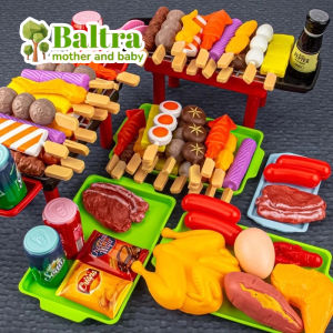 Baltra 21/27pcs BBQ Kids Toy Barbecue Set With Grill Pretend Play Kitchen Cookware Skewers Simulation Food