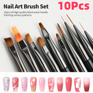 10Pcs/set Fine Detail Liner Painting Nail Art Brush French/Stripe/Flower/Ombre Drawing Pen Nail Art Tips Design UV Gel Brushes *