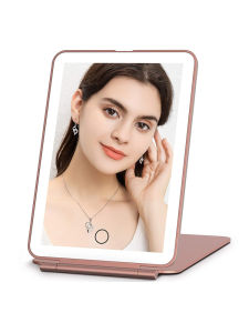 LED Folding Travel Makeup Mirror 3 Colors Light Modes USB Rechargeable Touch Screen Portable Tabletop Cosmetic Mirror