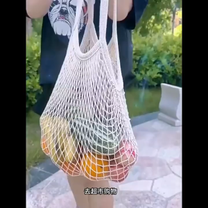 ถุงตาข่ายซักได้หลายครั้ง ถุงช้อปปิ้งผลไม้ ถักมือทนทาน ใส่ของง่าย พกพาสะดวก