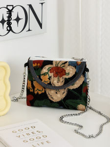 Dianshe X Ear French Style Retro Minimalist Oil Painting Creative Florals Mobile Phone Bag Chain Bag Mini Canvas Bag V786