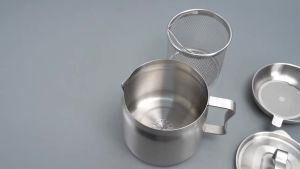 2/1.5L Oil Filter Fry Basket Oil Storage Can Pot Stainless Steel Oil Strainer Pot with Fine Mesh Strainer Grease Container Kitch