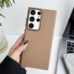 KISSCASE Plating Metal Lens Frame Matte Phone Case For Samsung S24 S23 S22 Ultra Plus Skin Feeling Solid Color All-inclusive Hard PC Anti-fall Shockproof Back Cover For Samsung S24 S23 S22