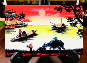 Tranh sơn mài - ĐỒNG QUÊ VIỆT NAM size 20x30 cm