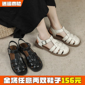 Roman Style Woven Flat Bottom Sandals Womens Summer Thick Heel Large Size Shoes 41 to 43 Miva Brand Low Top Fashionable Open Toe