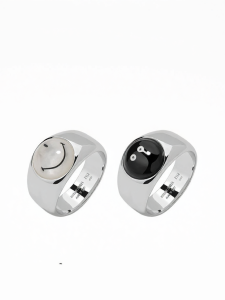 Limited Edition Tri-Brand Smile Design Wide Black White Silver Ring